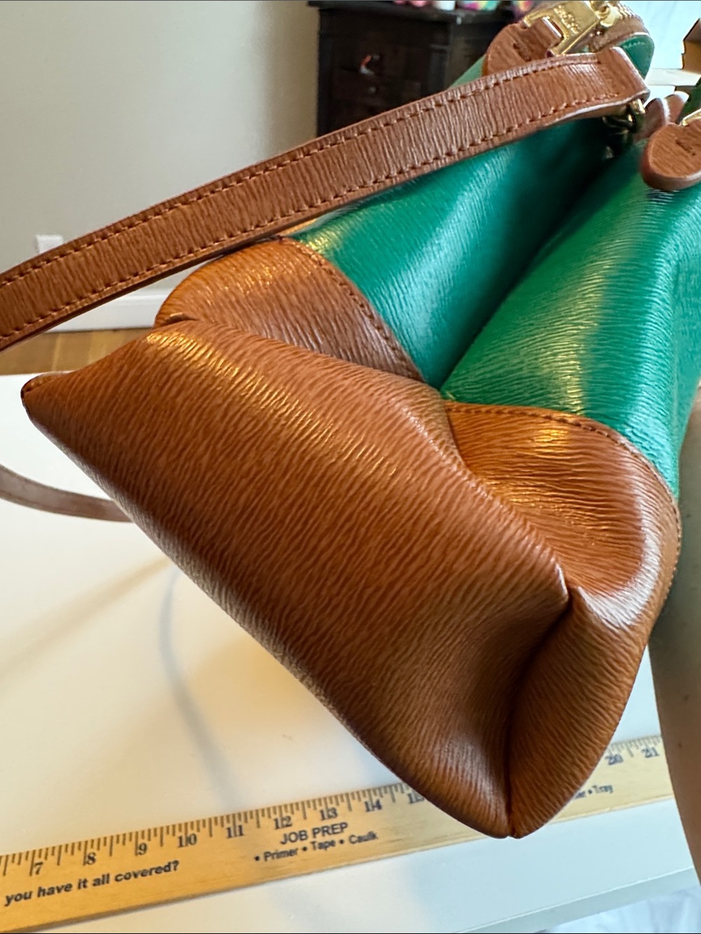 Lauren Ralph Lauren Green Leather Dome Satchel Crossbody Bag - Picture 12 of 13